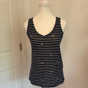 Joules Blue and White with Bees Striped Women's Tank Top